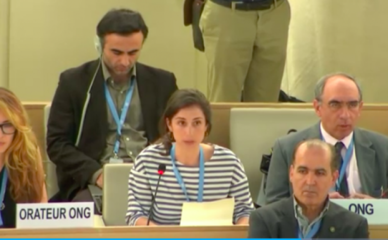 APC's Deborah Brown delivering an oral statement at the 38th session of the UN Human Rights Council, June 2018. Image source: HRC.
